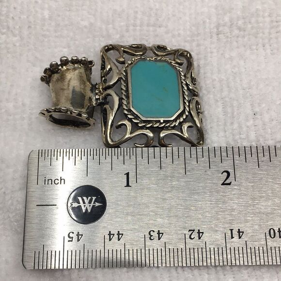 Sterling Silver 925 Mexico Chunky Faux Turquoise Dyed Howlite Pendant & Earrings - Picture 10 of 16